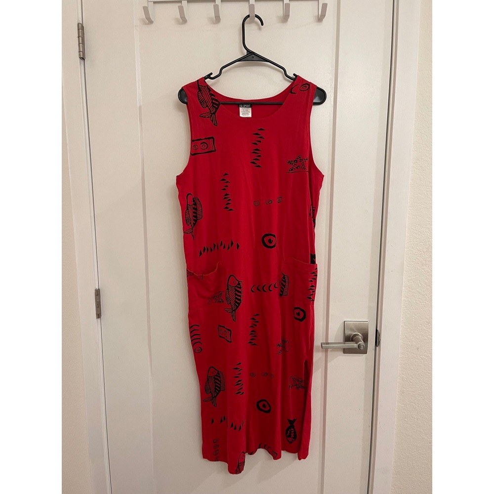 Boho Red Maxi‎ Fish Dress Cottagecore Coastal Beachy Swim Coverup